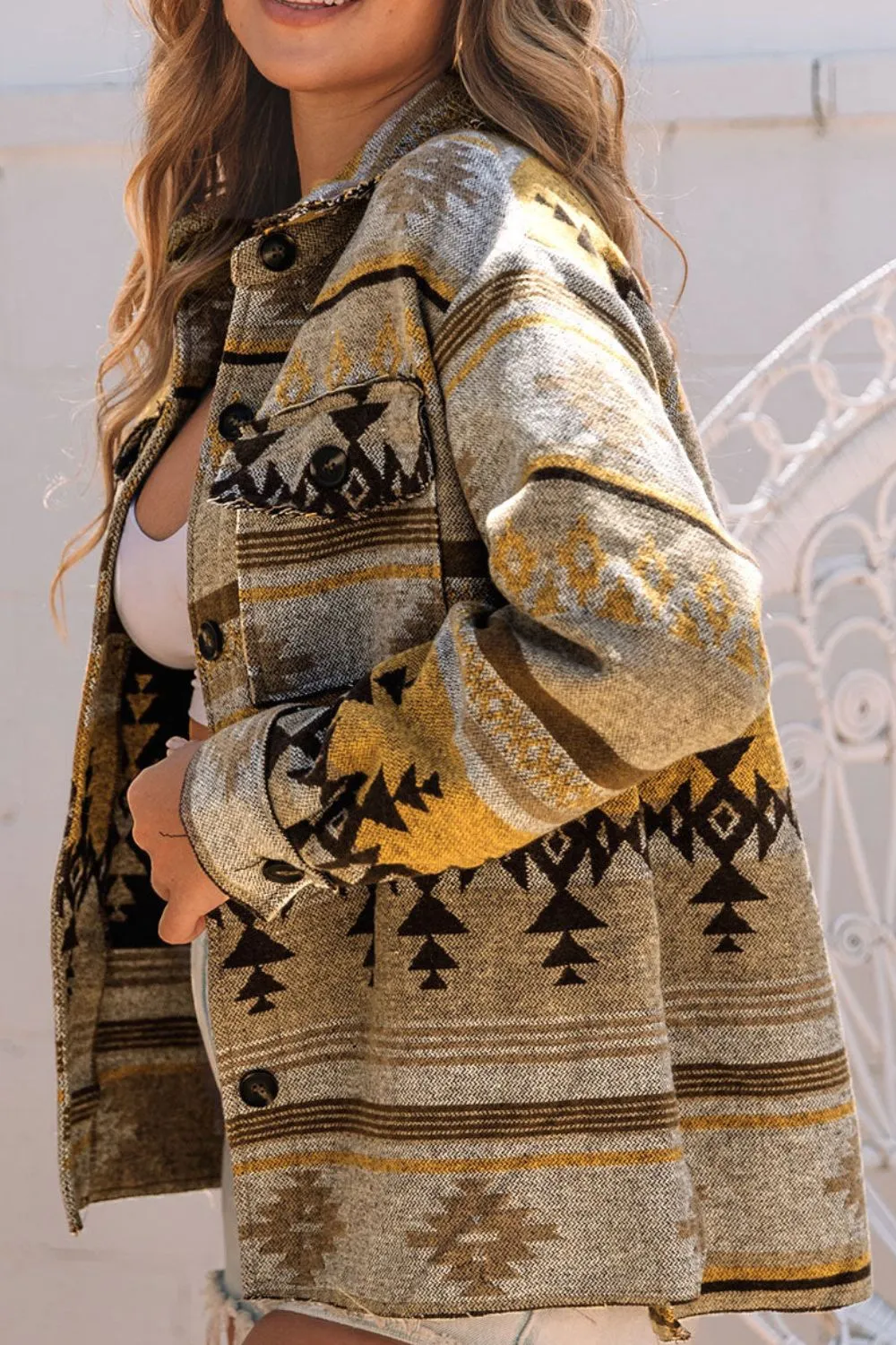 Pocketed Geometric Collared Neck Jacket, image 7