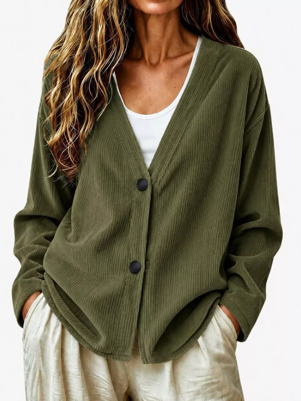 Casual Corduroy Button-Up Cardigan, image 17