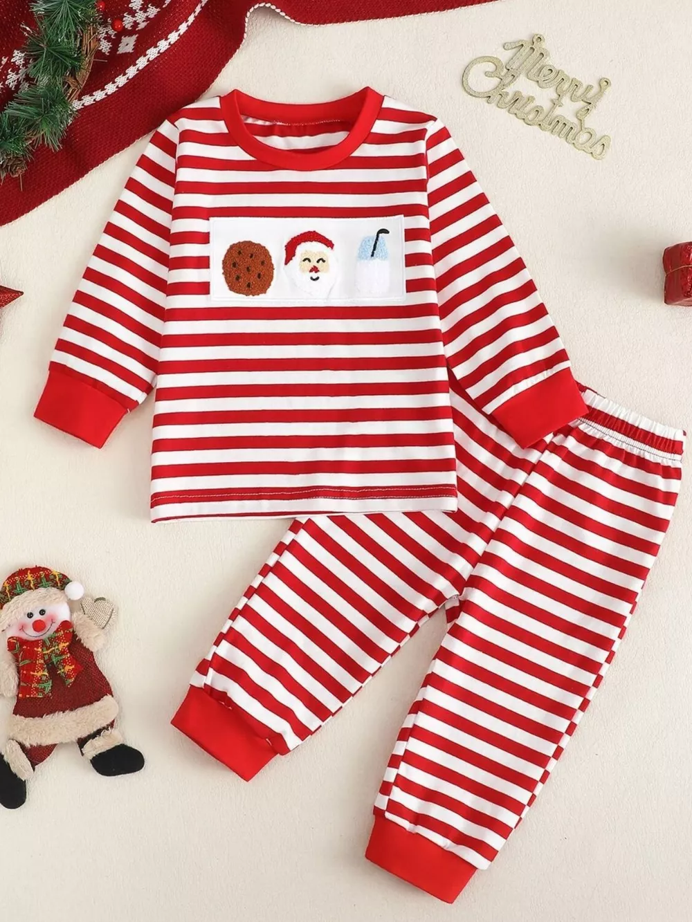 Children's Christmas Striped Pajama Set, image 2