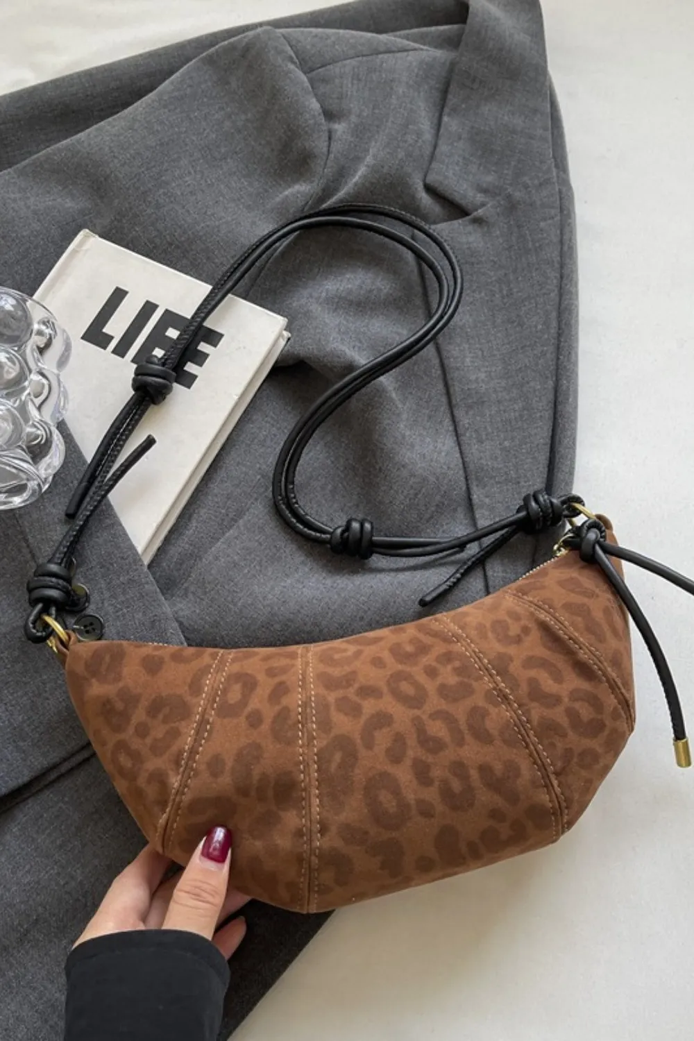 PU Leather Strap Suede Shoulder Bag, image 2