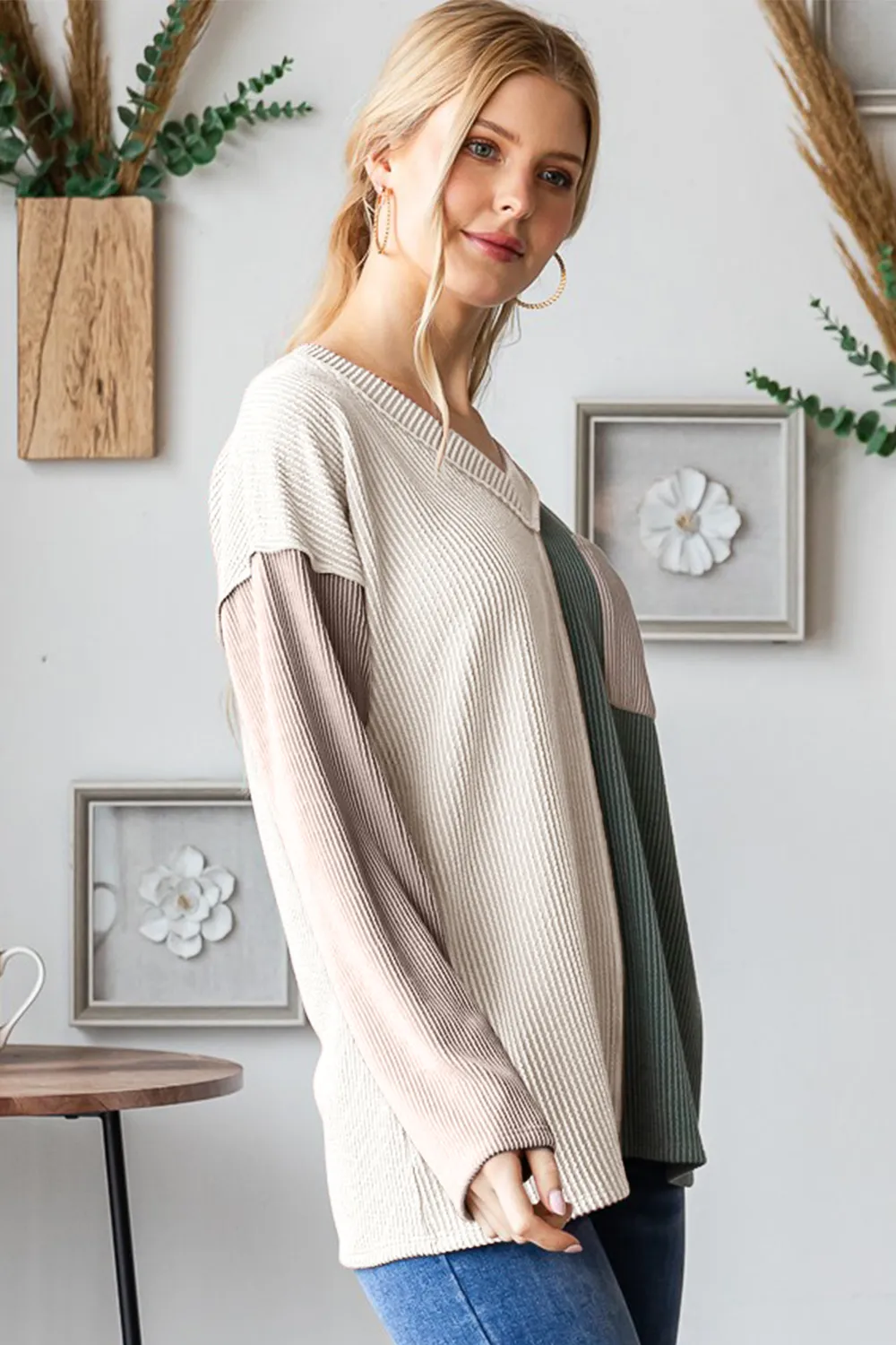 Color Block Exposed Seam Ribbed T-Shirt, image 3