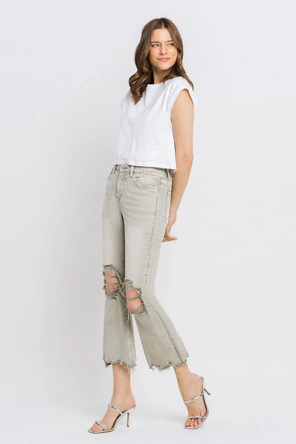 Distressed Raw Hem Cropped Flare Jeans, image 4