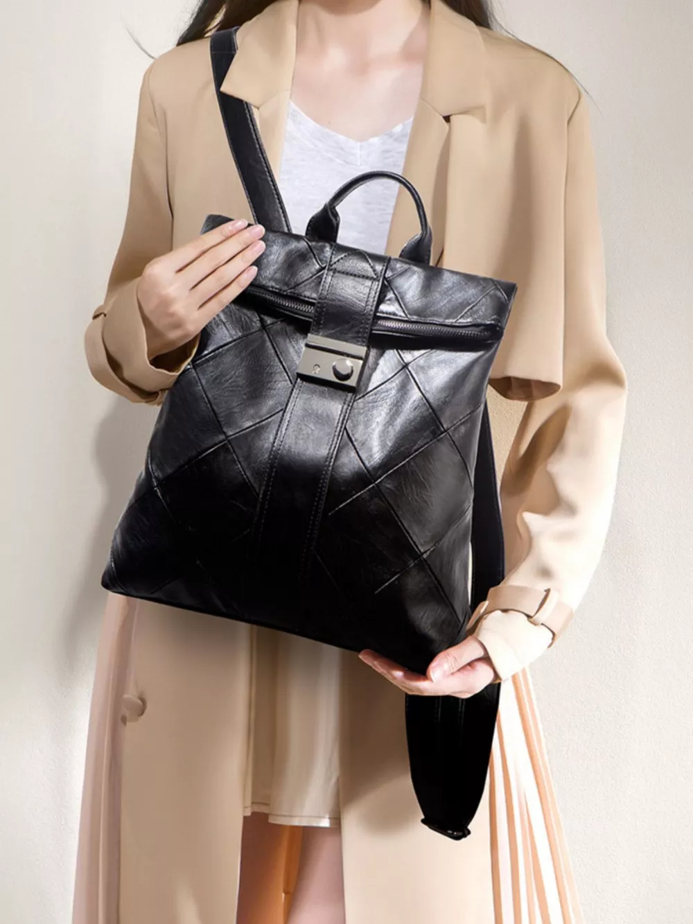 Quilted Leather Backpack Bag, image 2