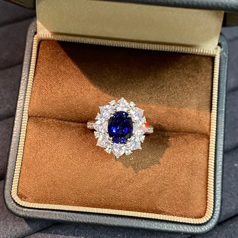 925 Sterling Silver Oval Royal Blue Sapphire Ring, image 2