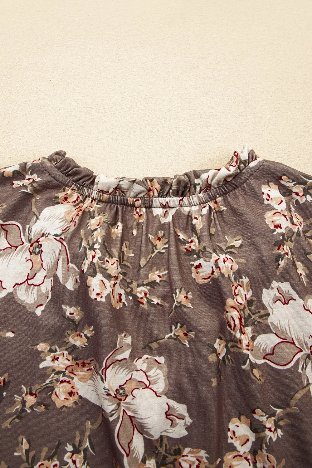 Floral Print Tassel Tie Split Neck Short Sleeve Blouse, image 9