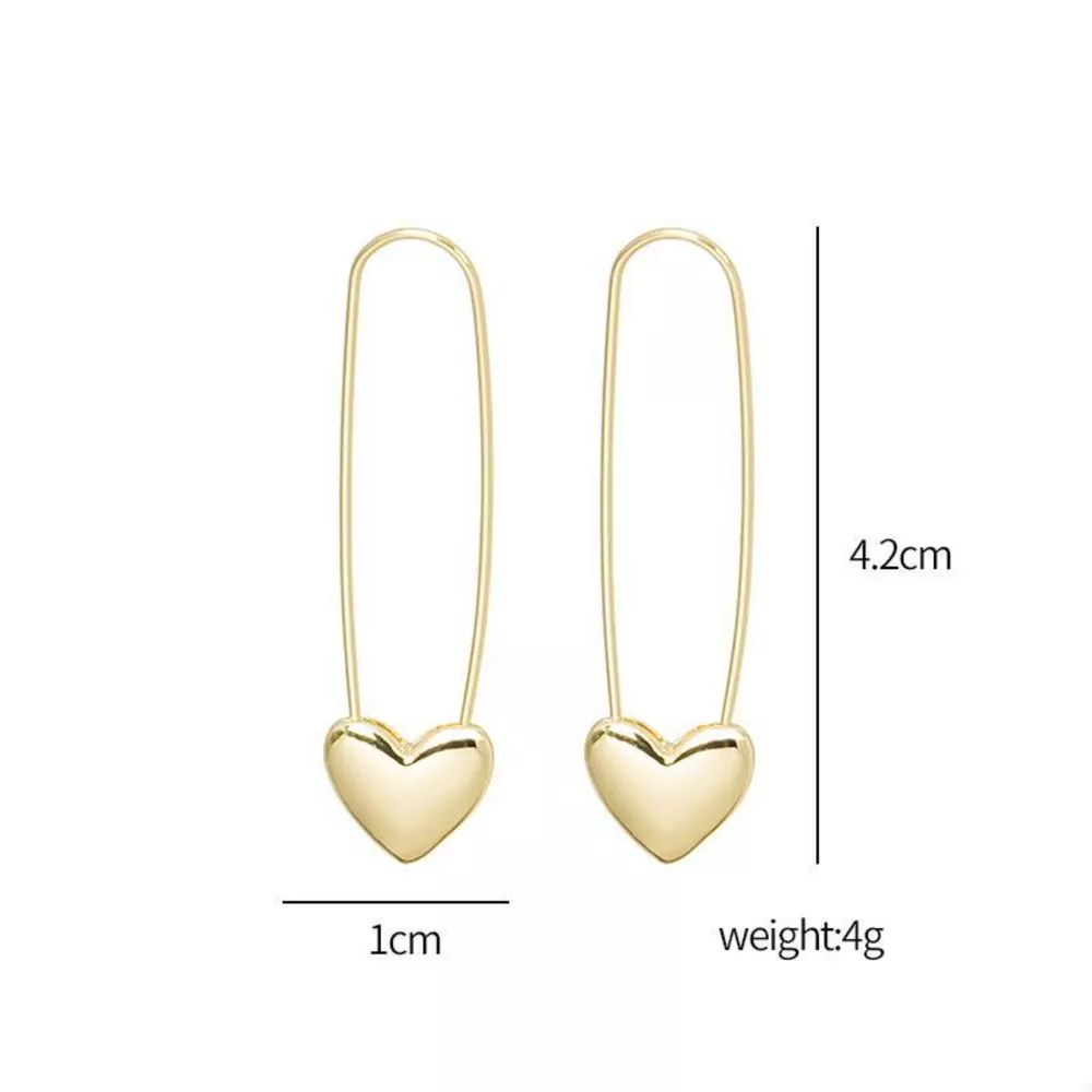 18K Gold-Plated Heart Charm Safety Pin Earrings, image 3