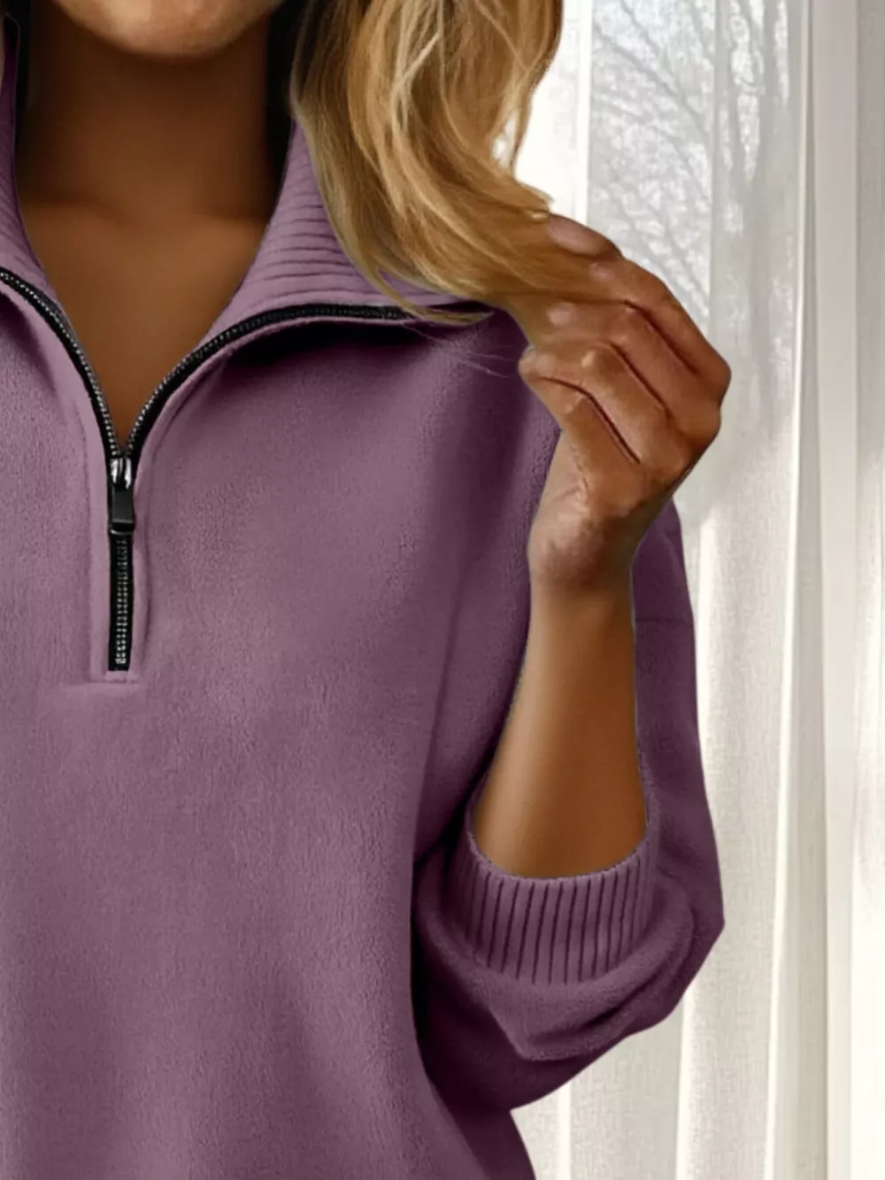 Full Size Half Zip Dropped Shoulder Sweater Plus Size, image 16