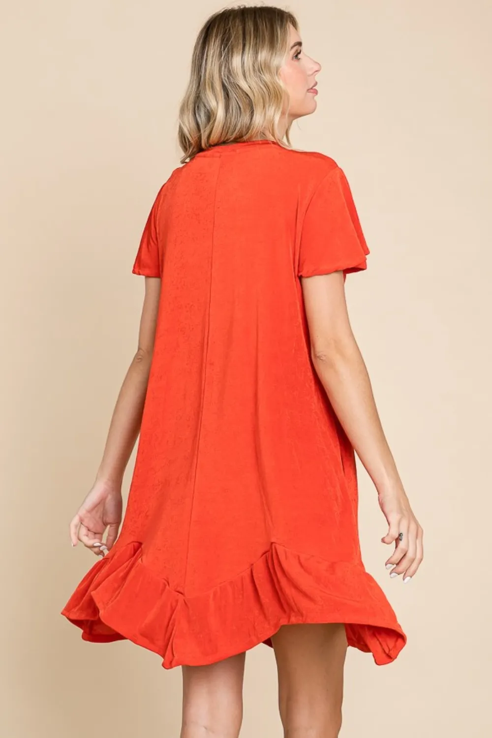 Full Size Short Sleeve Ruffled Asymmetric Hem Dress, image 2