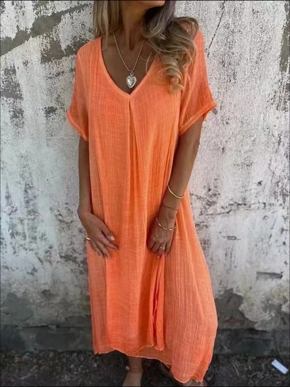 Full Size V-Neck Short Sleeve Midi Dress Plus Size, image 11