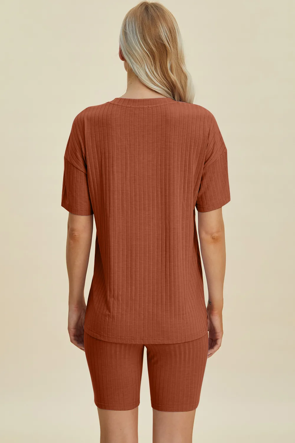 Full Size Ribbed V-Neck Short Sleeve Top and Shorts Set, image 17