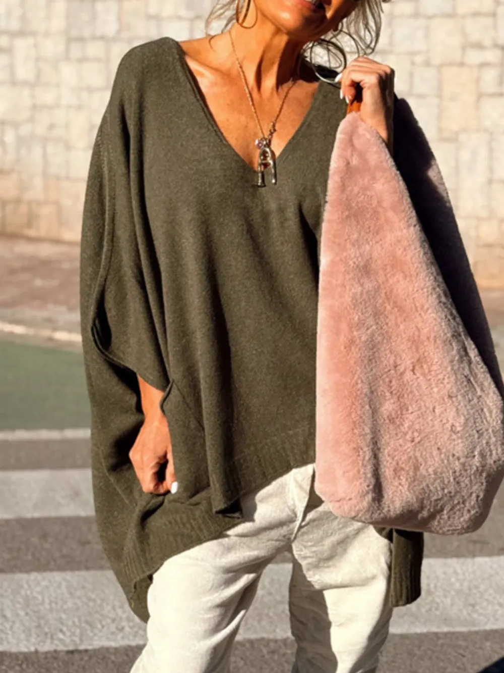 Ribbed Hem V-Neck Sweater, image 13