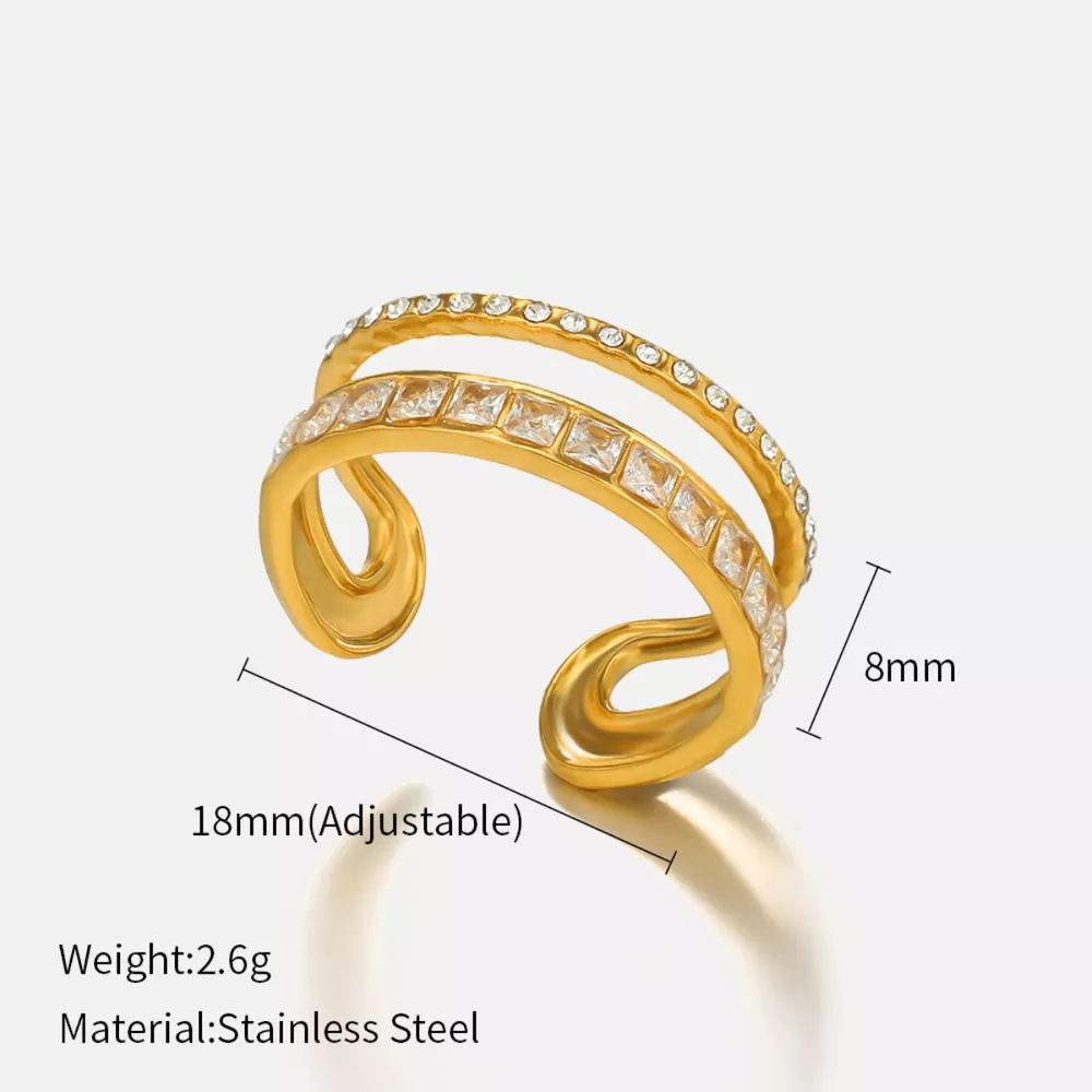 18K Gold-Plated Rhinestone Open Ring, image 3