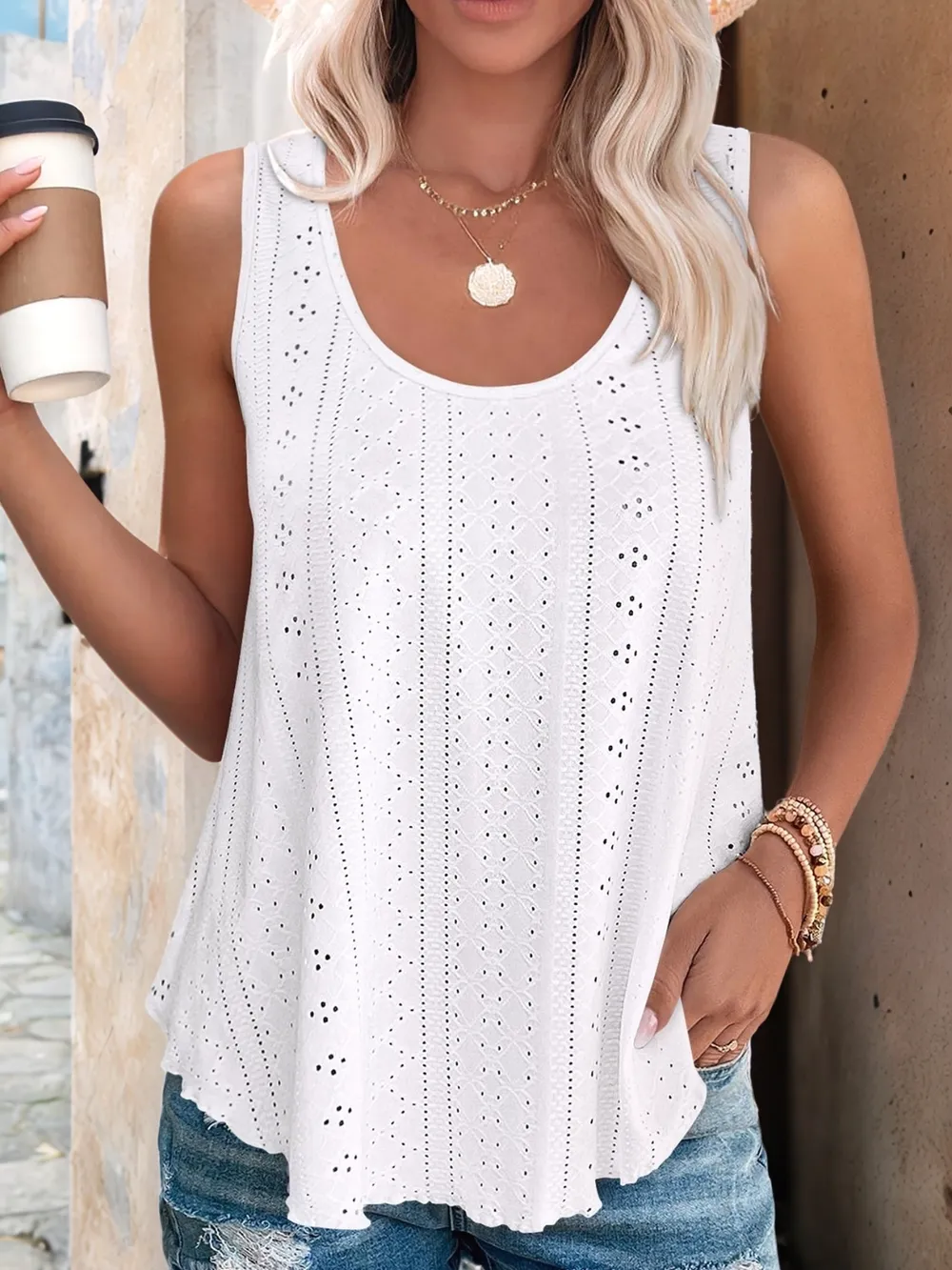 Eyelet Scoop Neck Tank, image 6