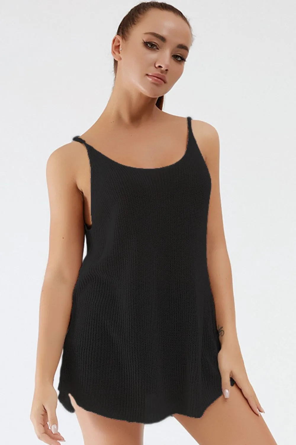 Scoop Neck Spaghetti Strap Knit Cami, image 2