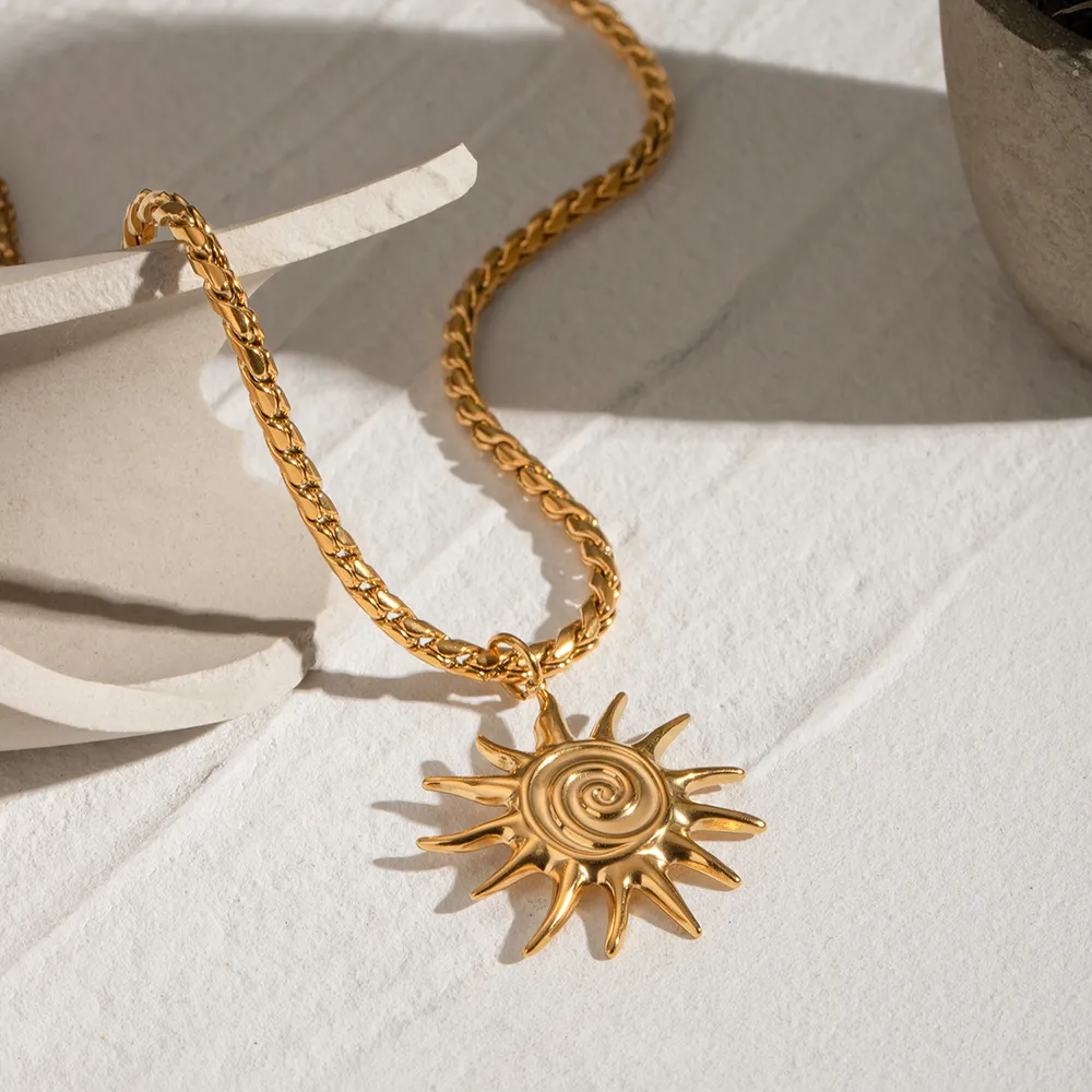 18K Gold-Plated Sun Pendant Necklace, image 4