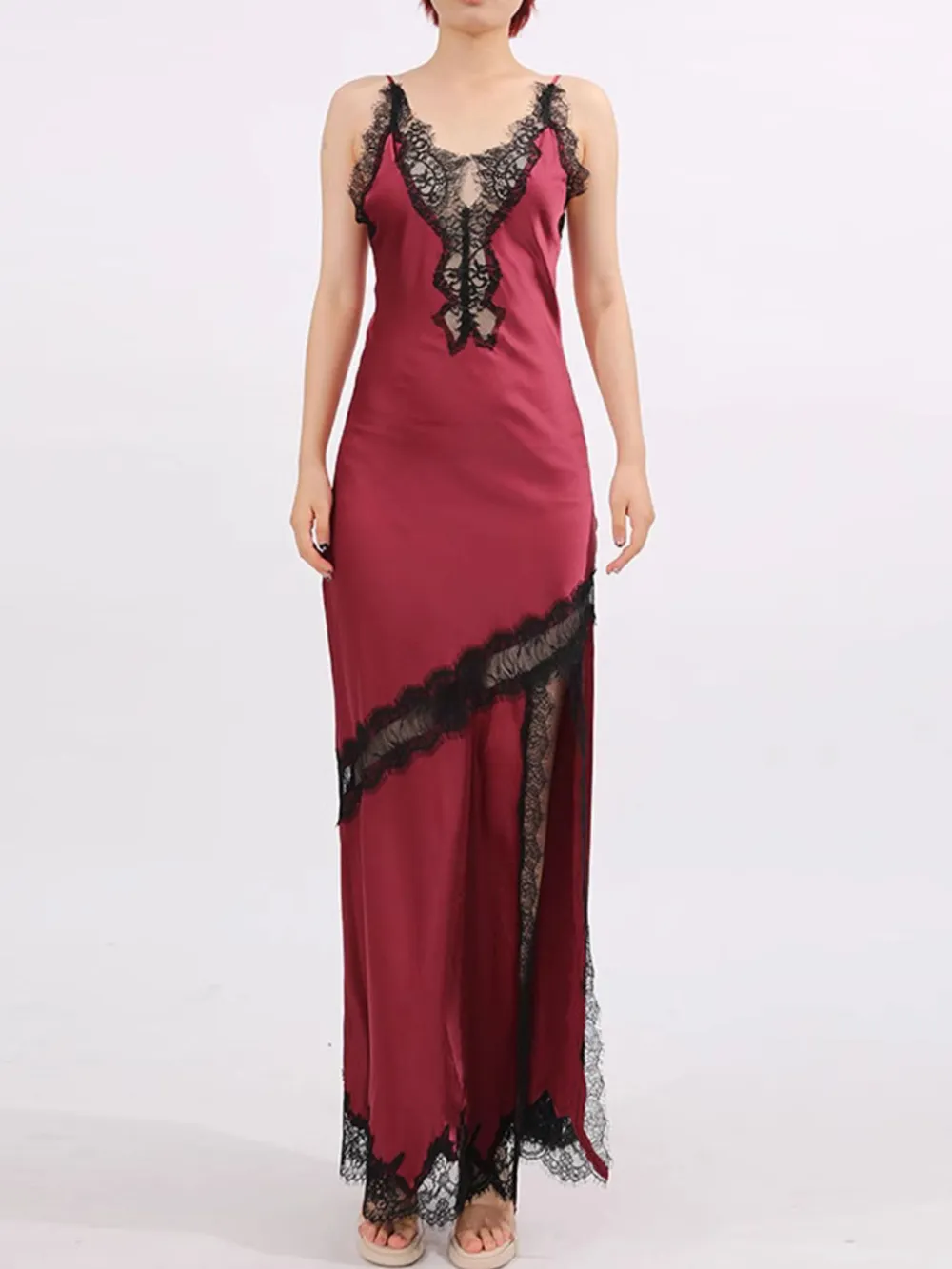 Slit Lace Detail Maxi Cami Dress, image 4
