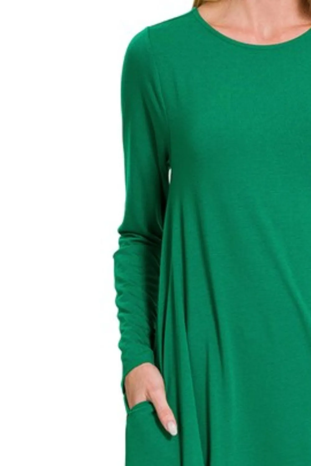 Long Sleeve Flare Dress With Pockets, image 3
