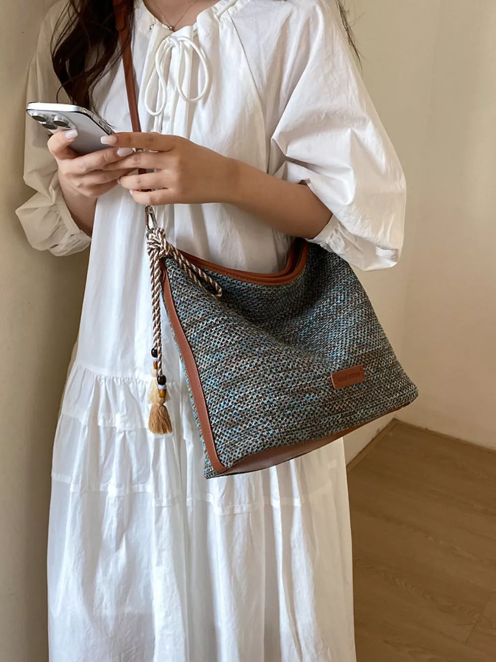 Tassel Woven Crossbody Bag, image 2