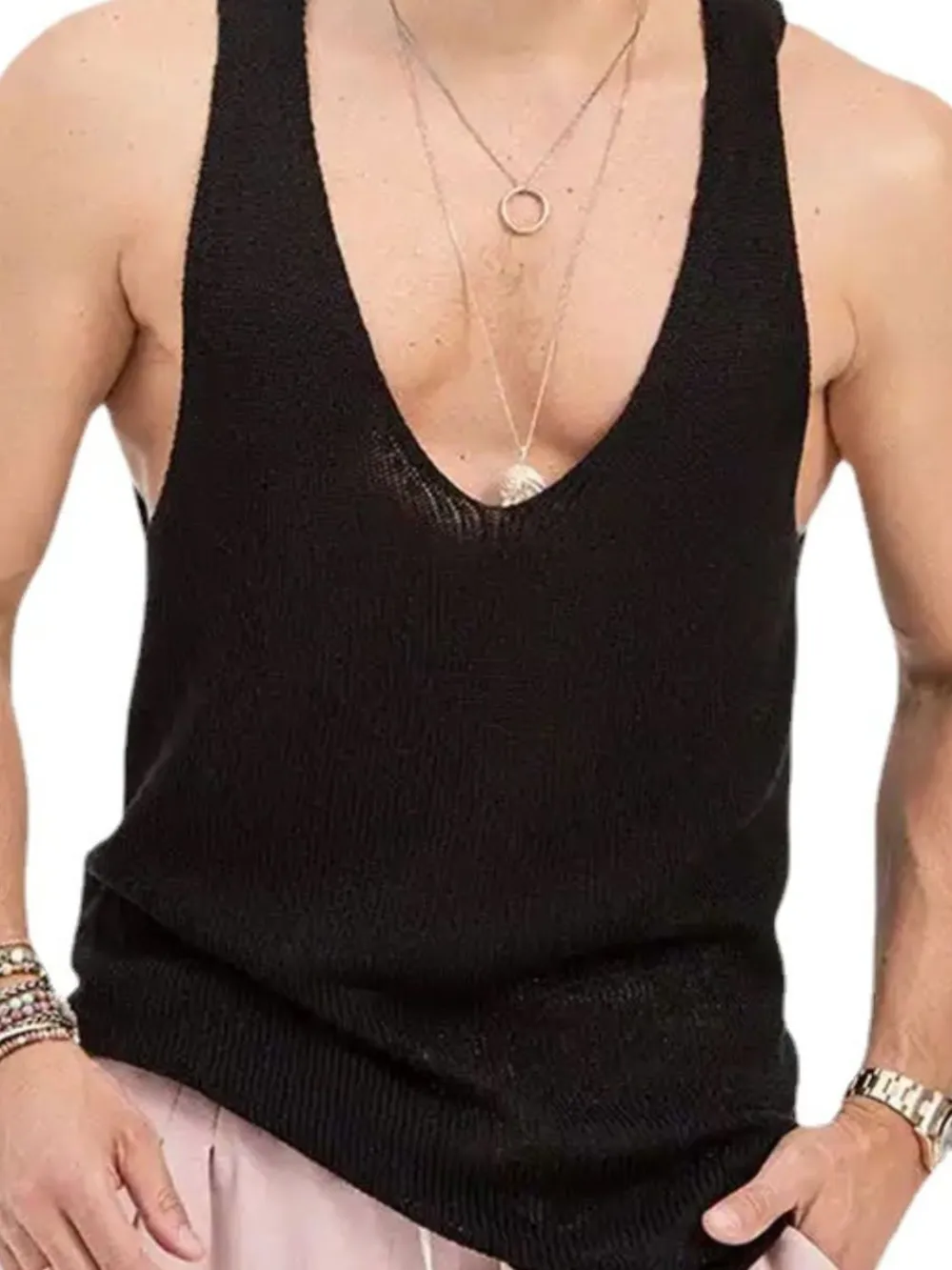 Men's Plus Size V-Neck Wide Strap Tank, image 4