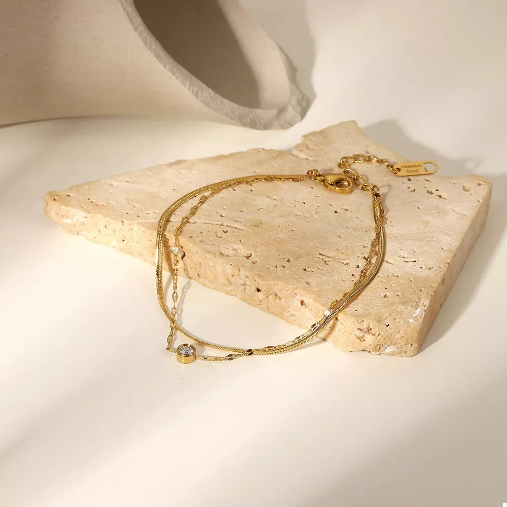 18K Gold-Plated Zircon Double Layered Bracelet, image 4