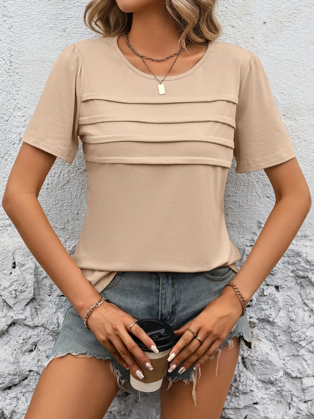 Round Neck Short Sleeve Top, image 2