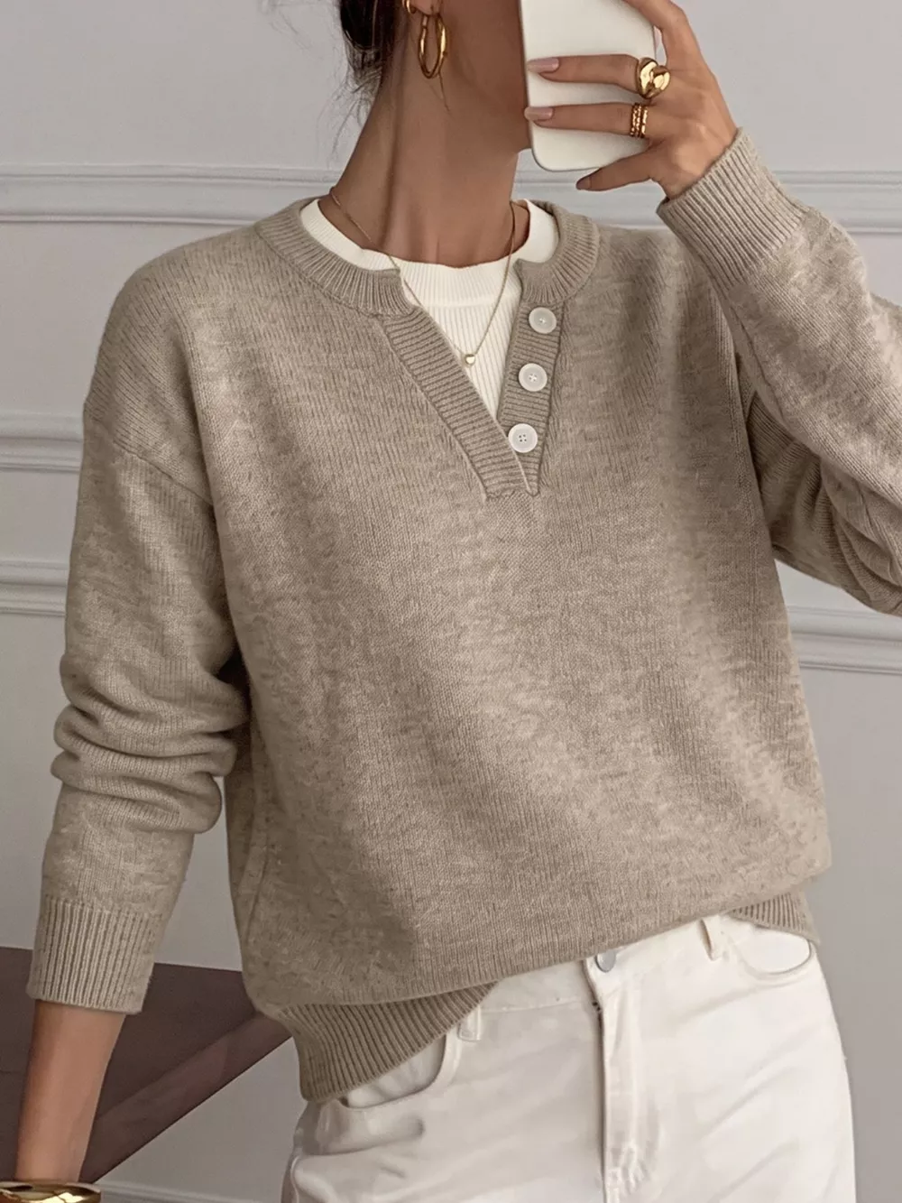 Dropped Shoulder Long Sleeve Sweater, image 3