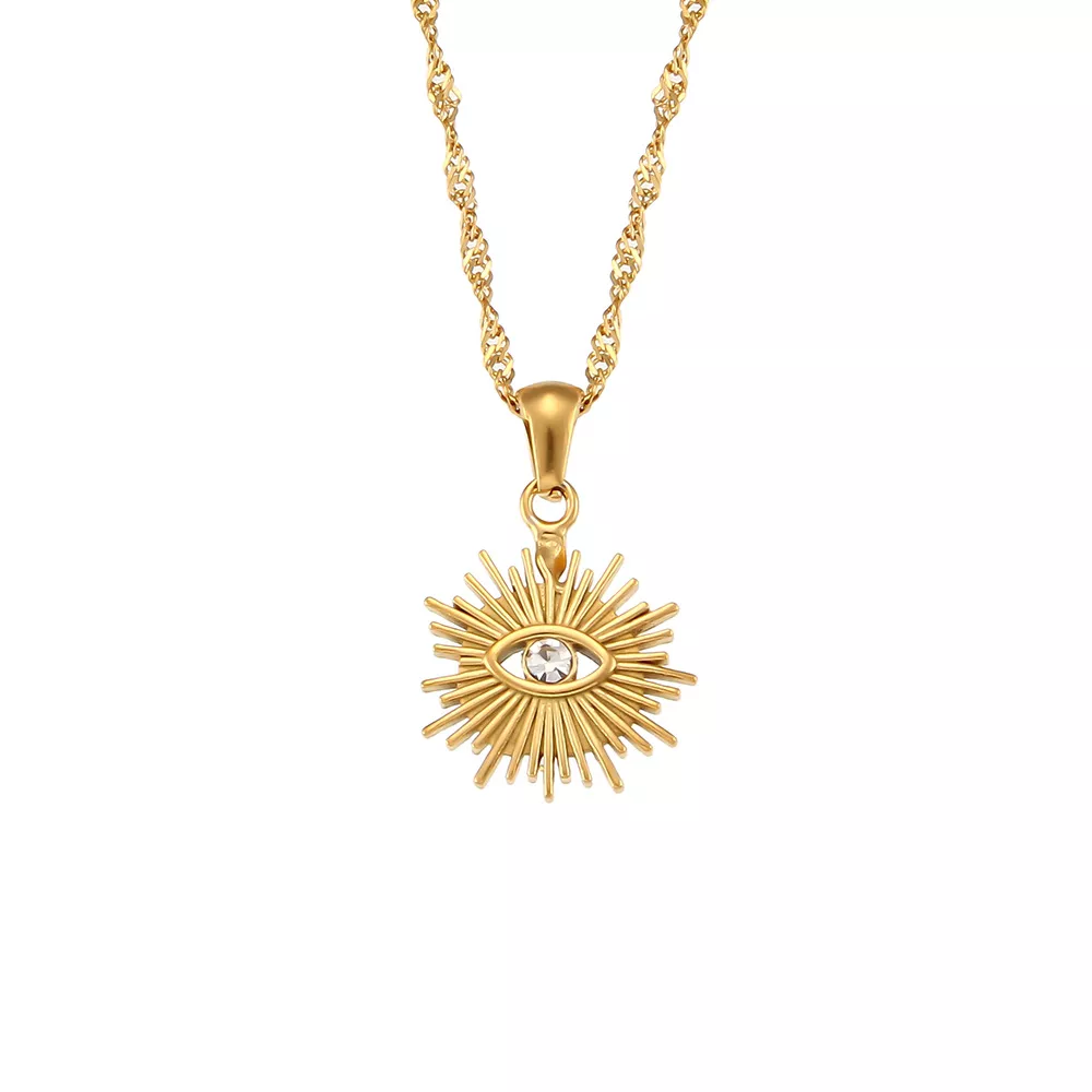 18K Gold-Plated Evil Eye Sunburst Pendant Necklace, image 9