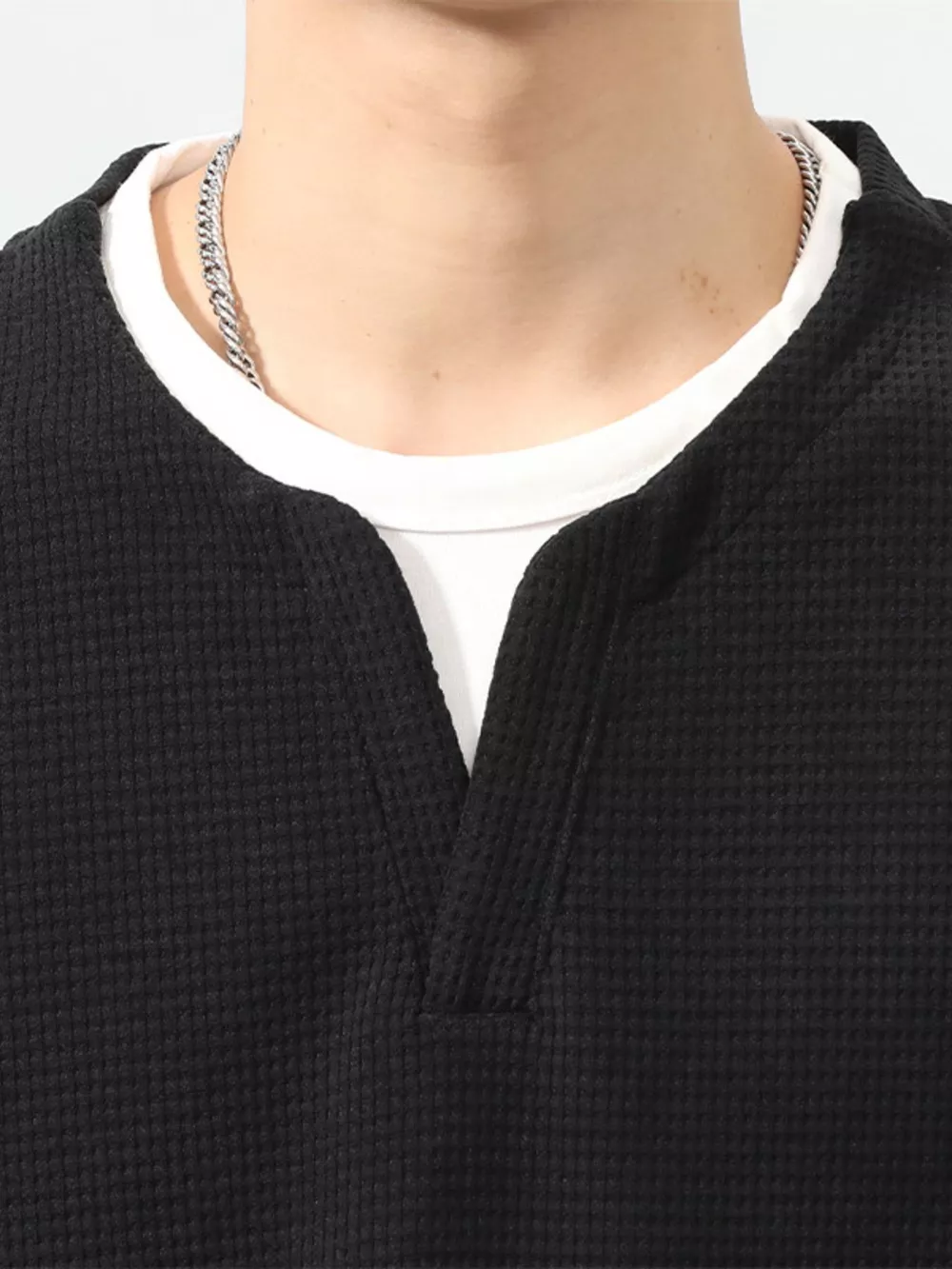 Men's Plus Size Waffle Knit Long Sleeve Top, image 2