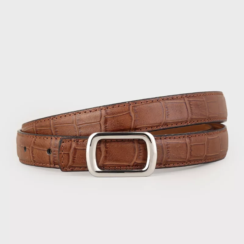 Crocodile Embossed Leather Belt, image 4
