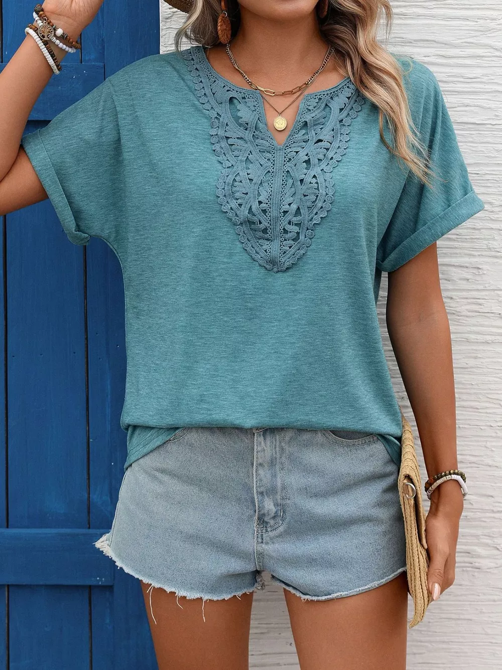 Lace Trim Short Sleeve T-Shirt, image 3