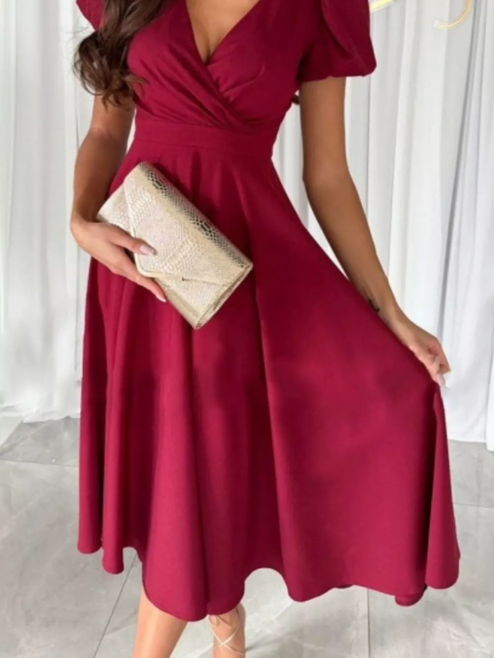 Surplice Short Sleeve Midi Dress, image 2