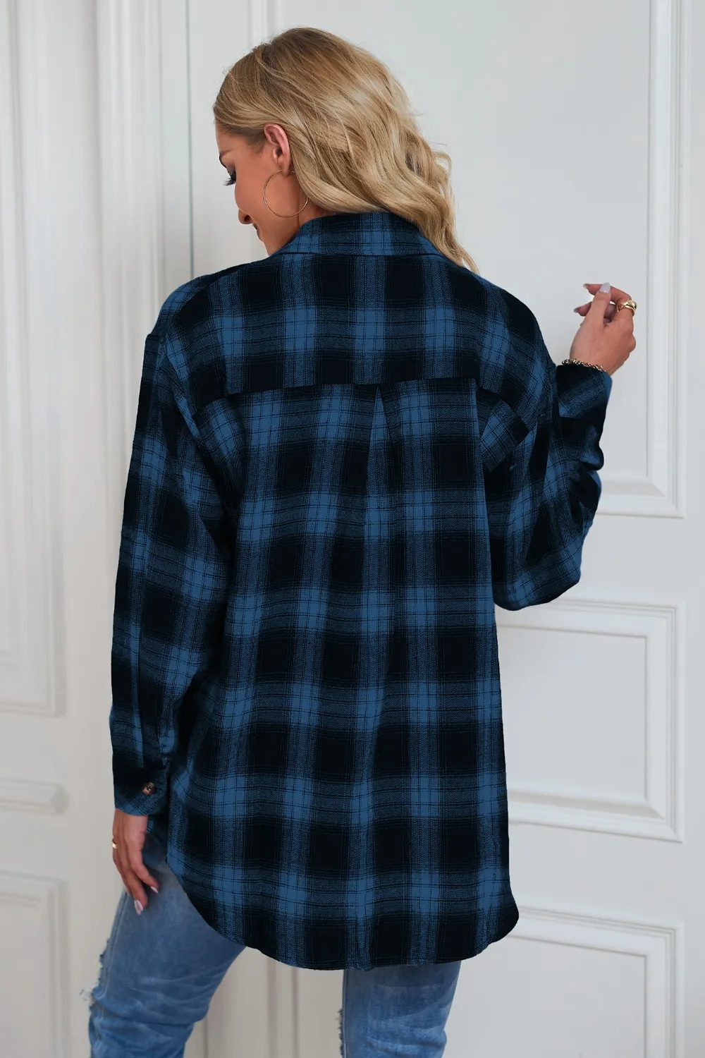 Plaid Button Up Dropped Shoulder Outerwear, image 13