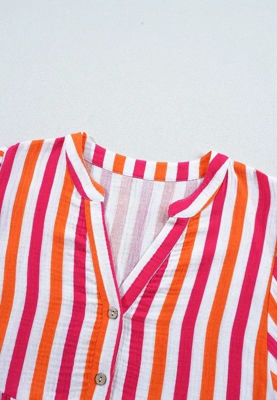 Striped Notched Flounce Sleeve Blouse, image 6