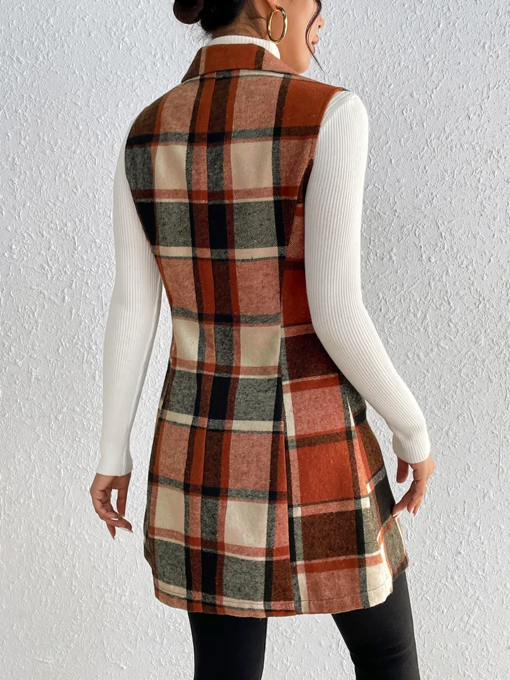 Plaid Button Up Vest Coat, image 5