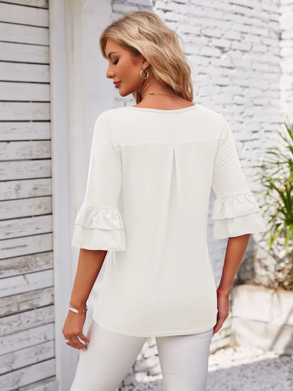 Ruffled Suqare Neck Half Sleeve Blouse, image 10