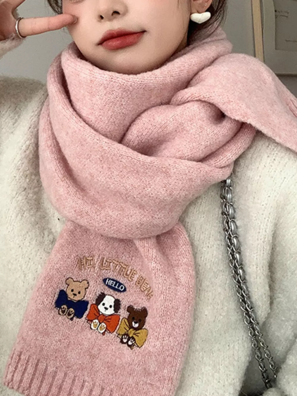Embroidered Cartoon Warm Scarf, image 6