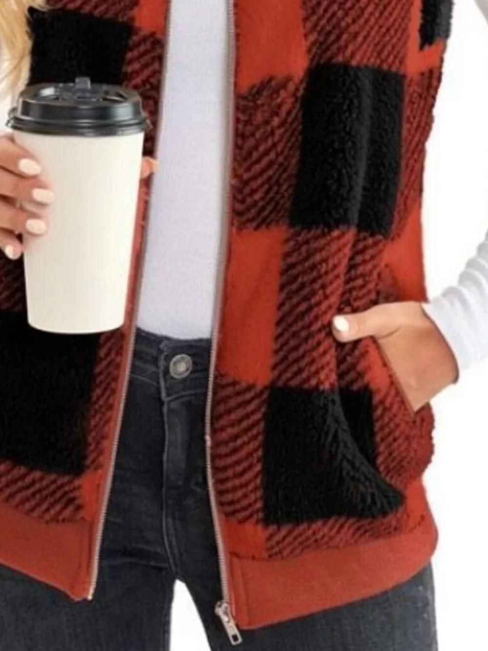 Full Size Color Block Zip Up Vest Coat Plus Size, image 12