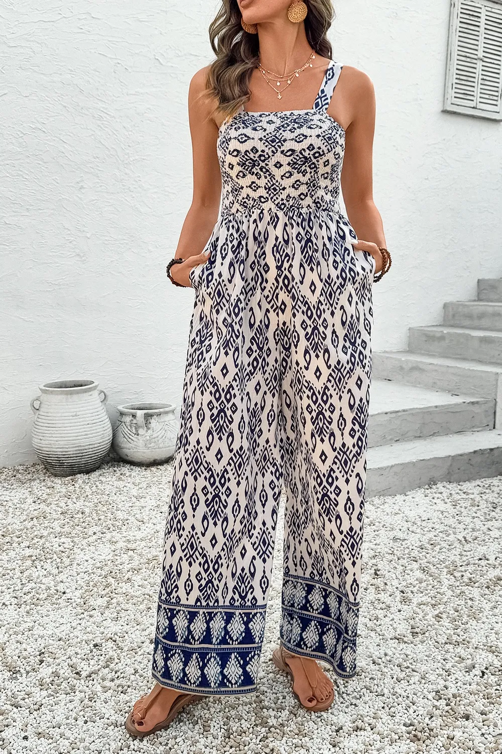 Bohemian Print Wide Leg Jumpsuit, image 6