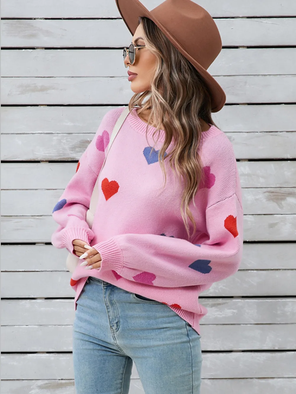 Heart Round Neck Long Sleeve Sweater, image 6