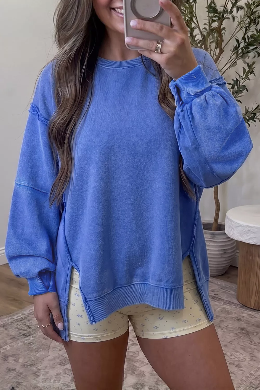 Mineral Wash Split Hem Loose Tunic Sweatshirt, image 3