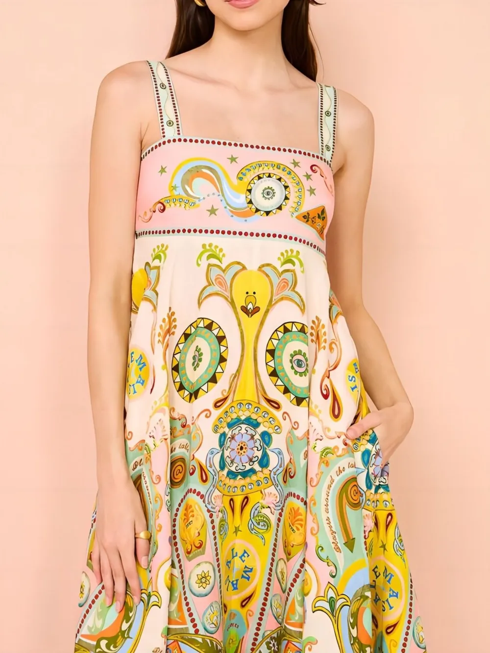 Paisley Print Square Neck Summer Dress, image 6