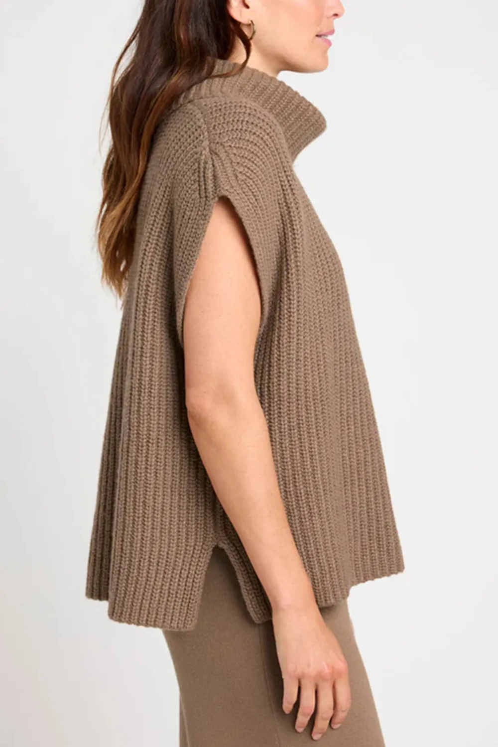 Slit Turtleneck Cap Sleeve Sweater, image 5