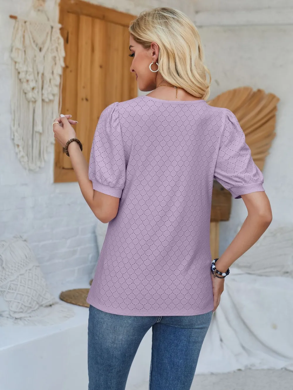 Eyelet Asymmetrical Neck Short Sleeve T-Shirt, image 20
