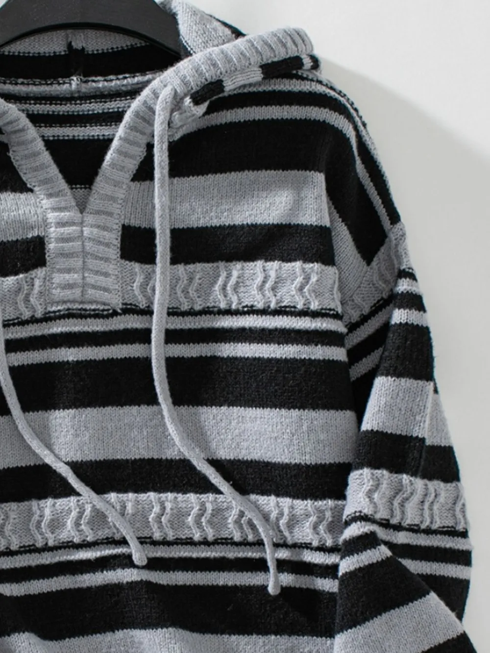 Drawstring Striped Long Sleeve Hooded Sweater, image 3