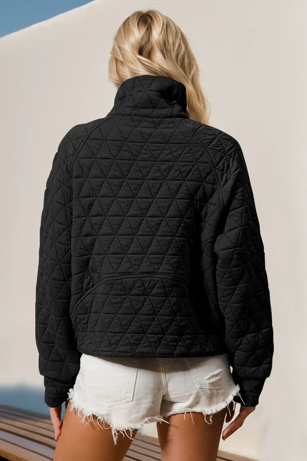 Half Zip Long Sleeve Quilted Sweatshirt with Pocket, image 6