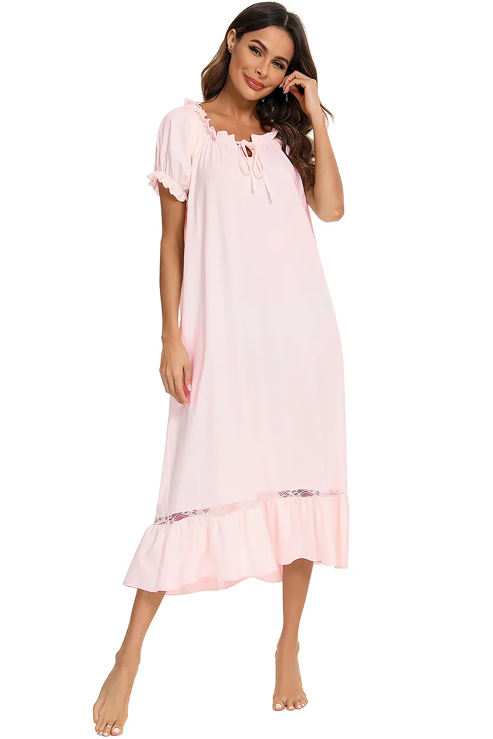 Lace Detail Short Sleeve Lounge Dress, image 10