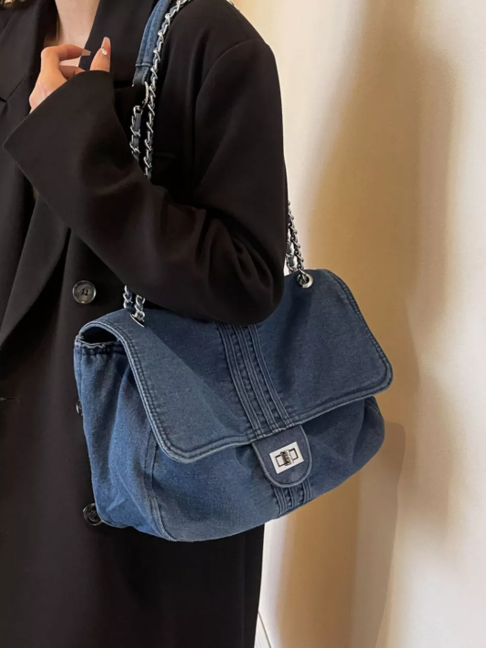 Denim Flap Chain Shoulder Bag, image 2