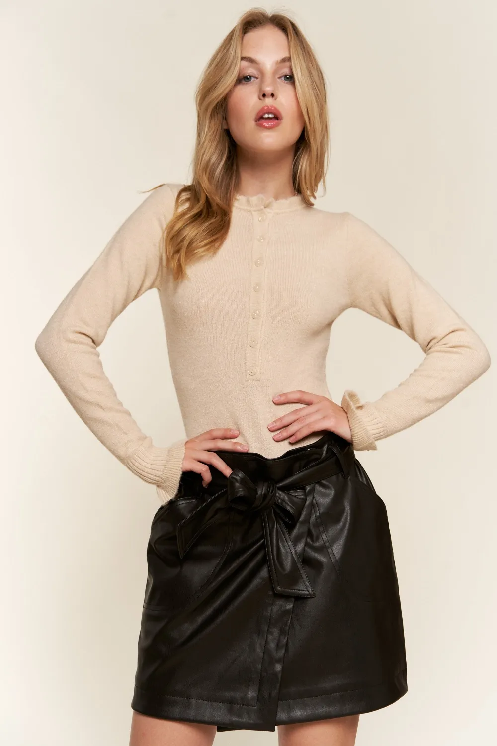 Half Button Round Neck Long Sleeve Bodysuit, image 5