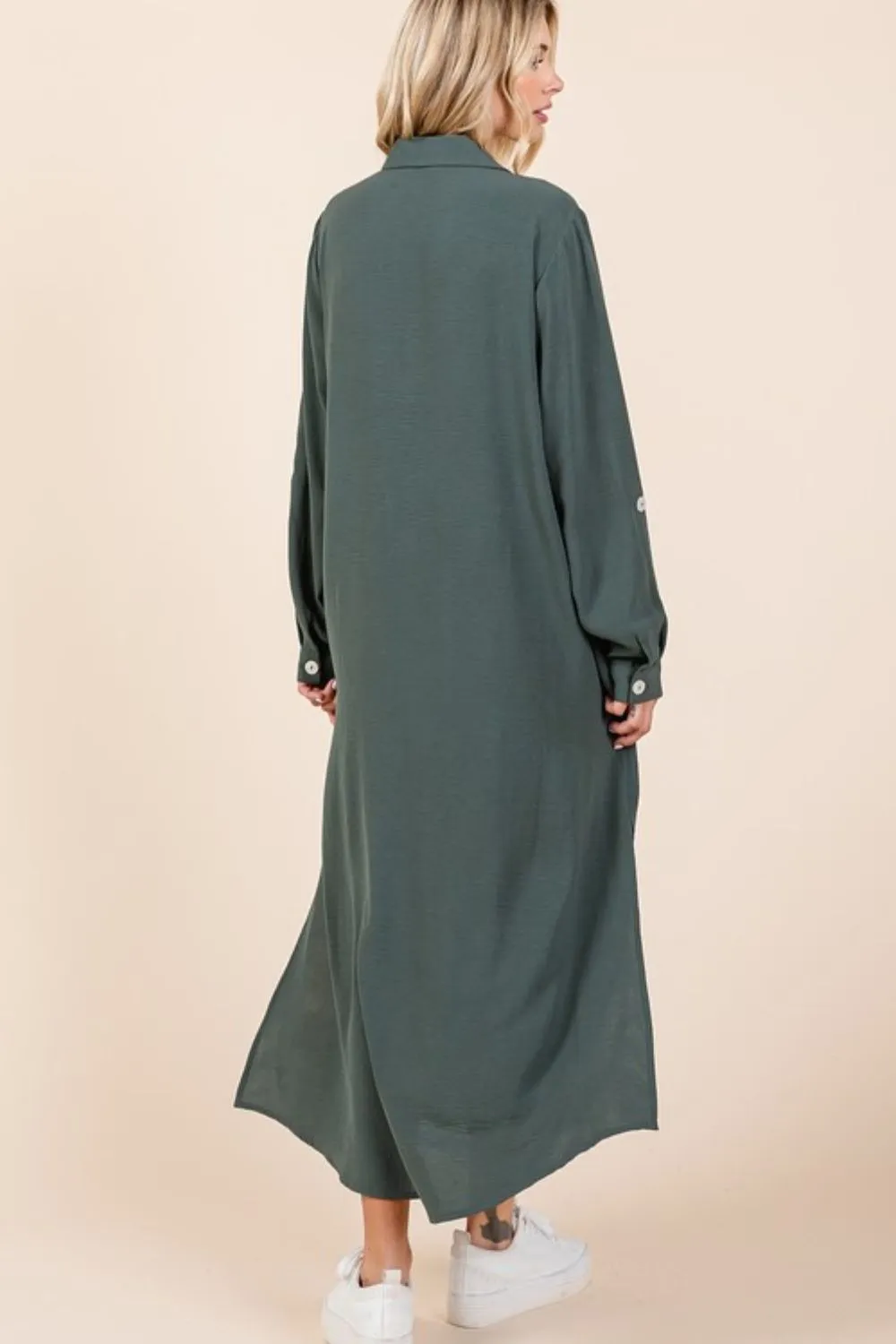 Airflow V-Neck Long Sleeve Button Down Maxi Dress, image 2