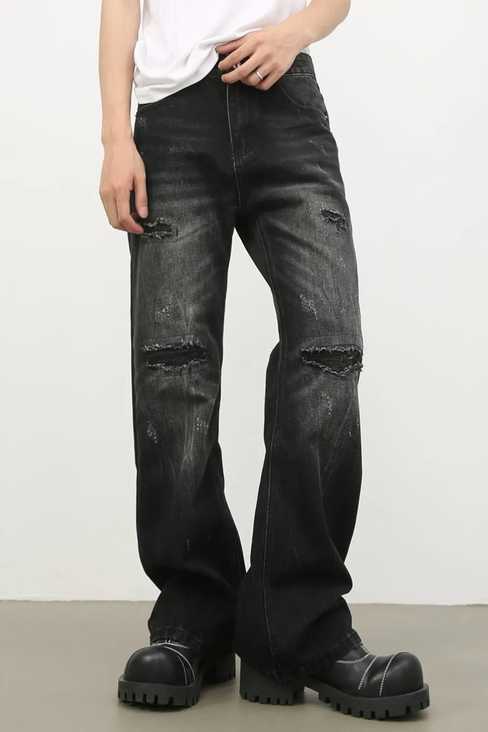 Men's Distressed Jeans with Pockets, image 2